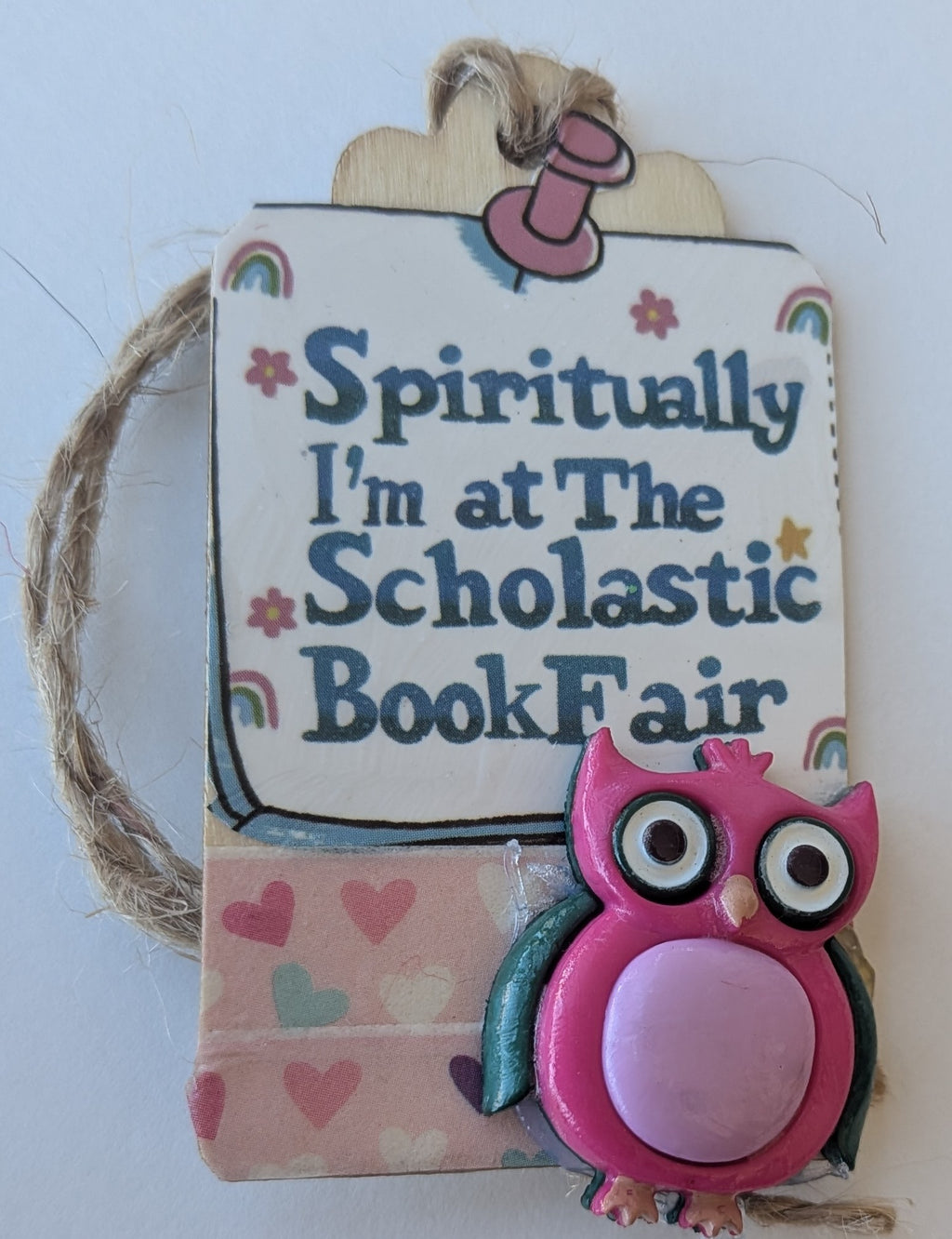 Scholastic Book Owl Wooden Gift Tag 1.5"x2.7"