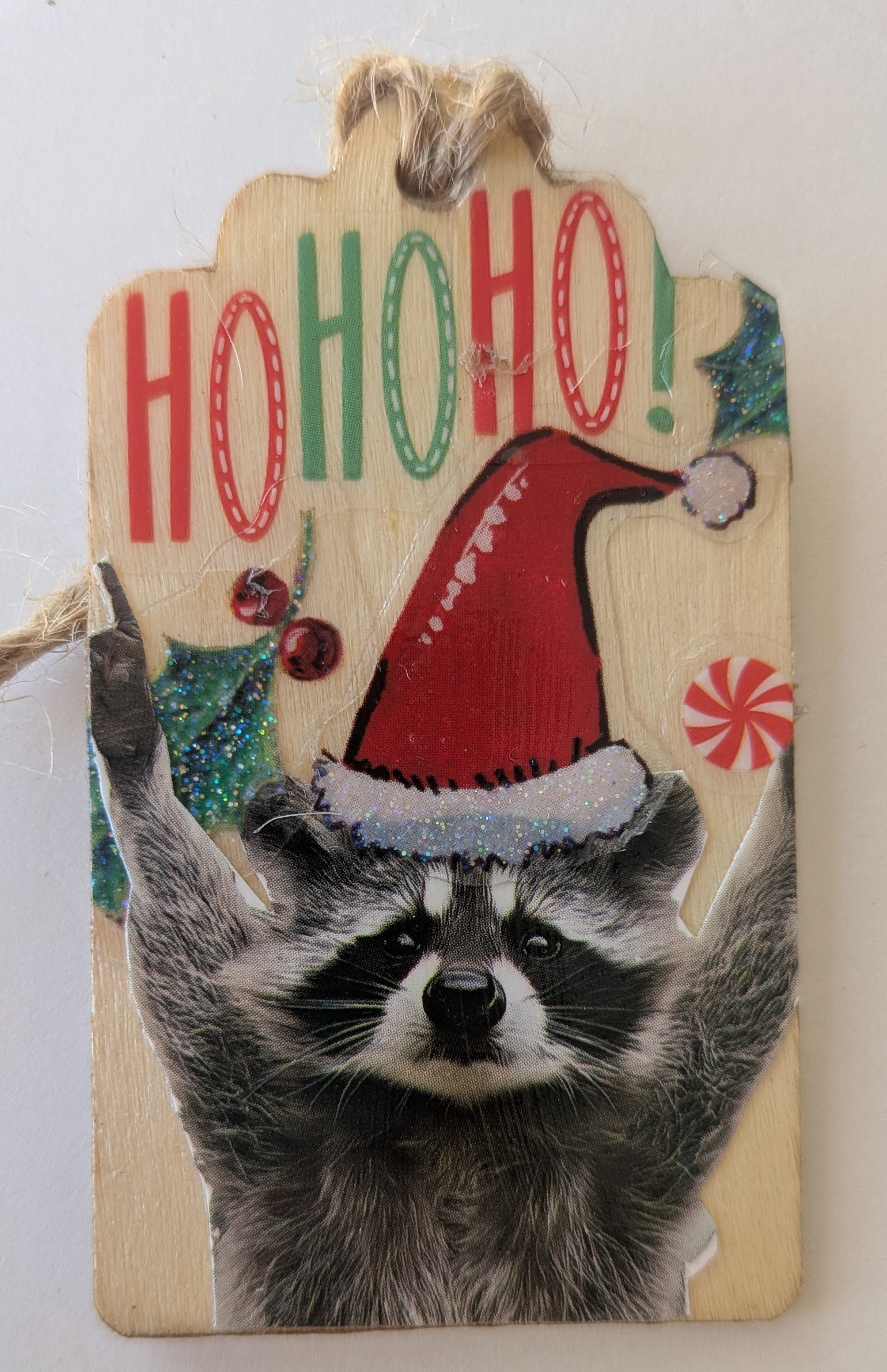 Raccoon Santa Wooden Gift Tag 1.5"x2.7"