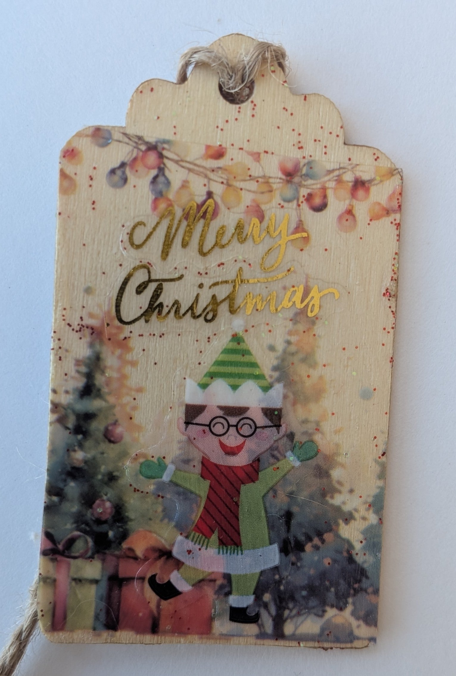 Christmas Elf Wooden Gift Tag 1.5"x2.7"