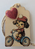 Bike Riding Puppy Wooden Gift Tag 1.5"x2.7"
