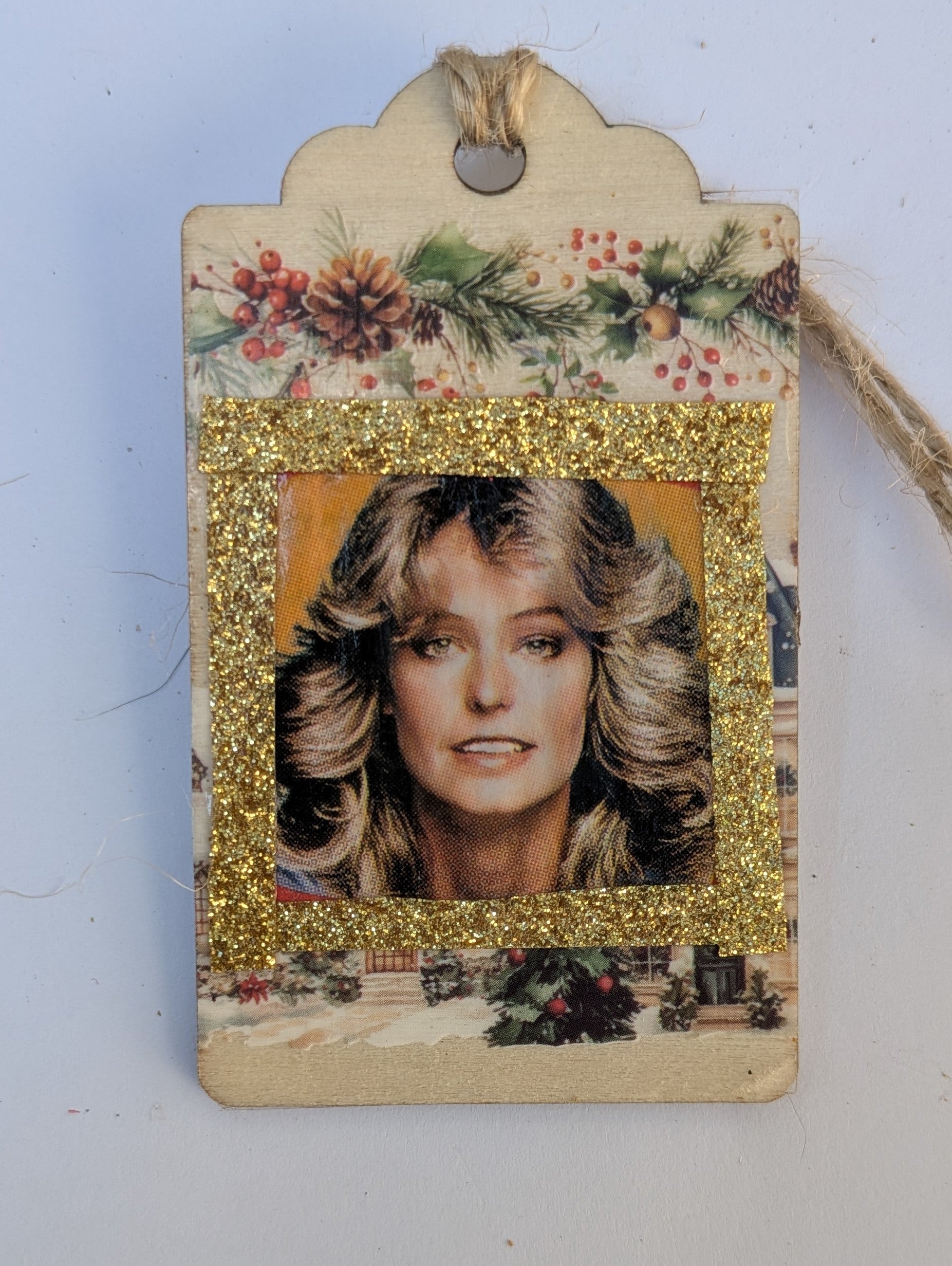 Farrah Fawcett Wooden Gift Tag