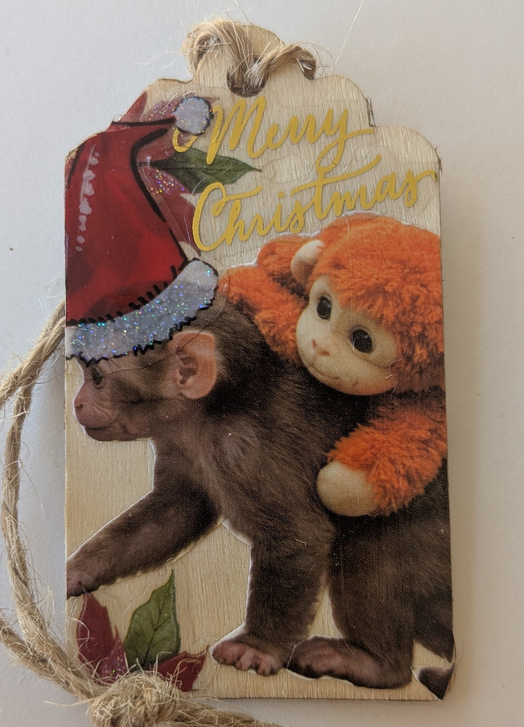 Punch and his Ikea Monkey Wooden Gift Tag 1.5"x2.7"