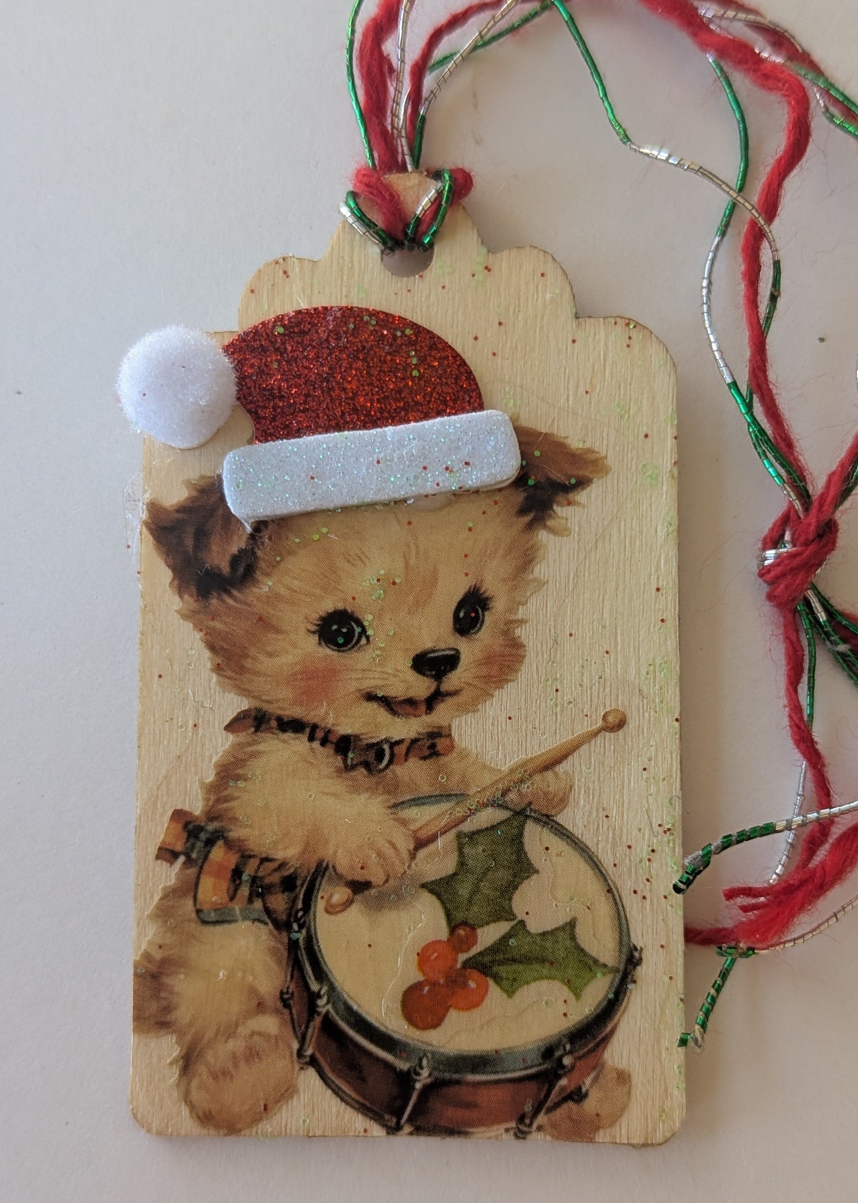 Little Drummer Puppy Wooden Gift Tag 1.5"x2.7"