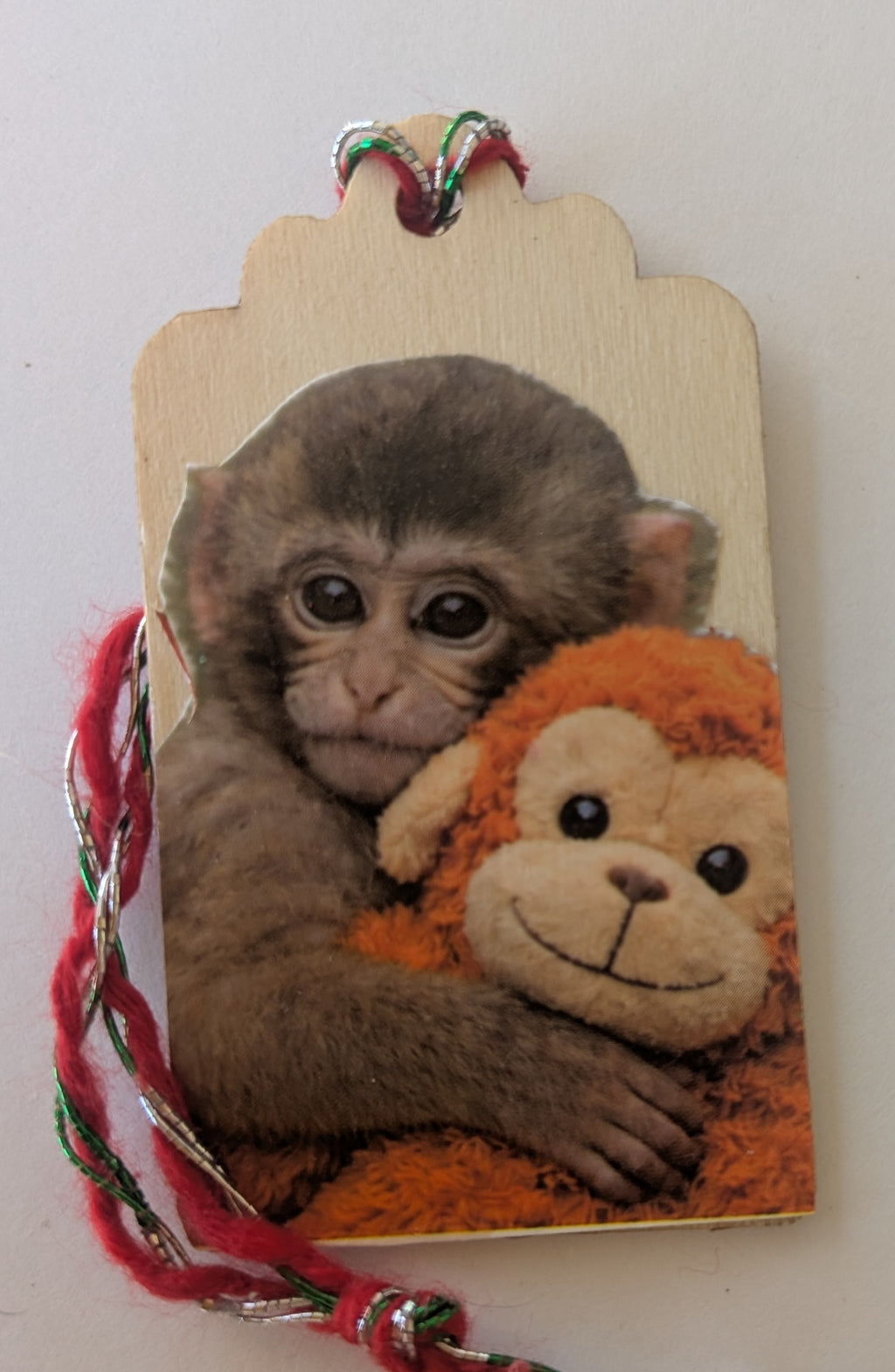 Punch and his Ikea Monkey Wooden Gift Tag 1.5"x2.7"