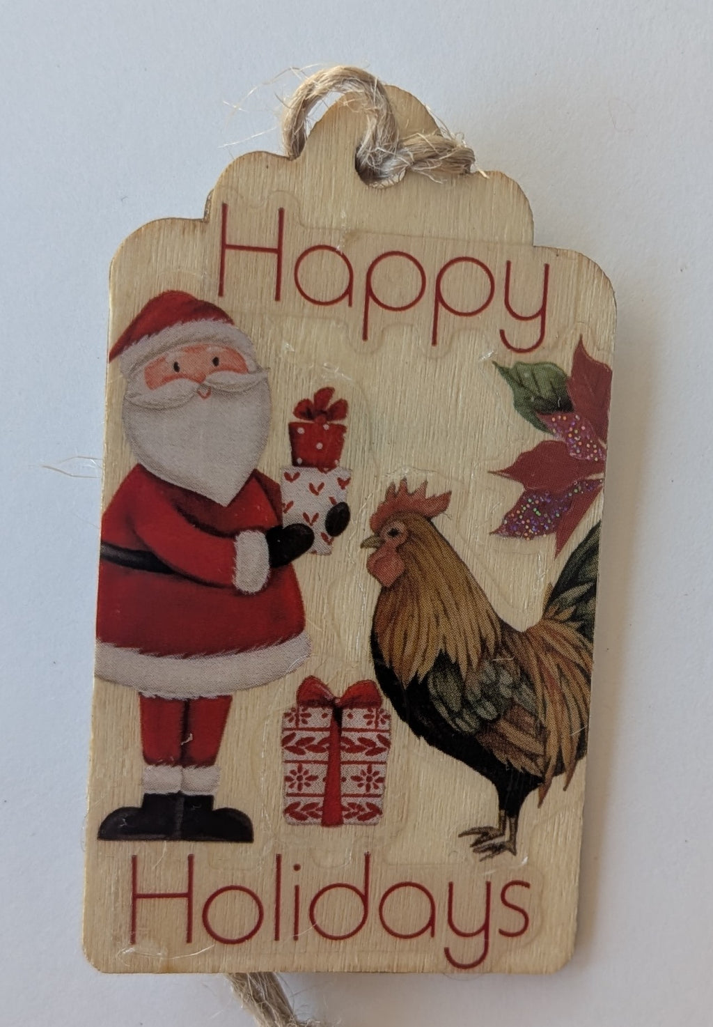 Santa and Chicken Wooden Gift Tag 1.5"x2.7"