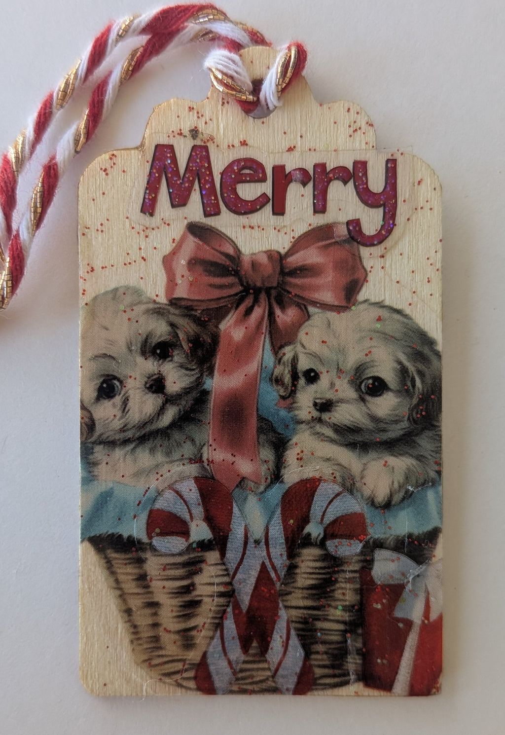 Basket of Puppies Wooden Gift Tag 1.5"x2.7"