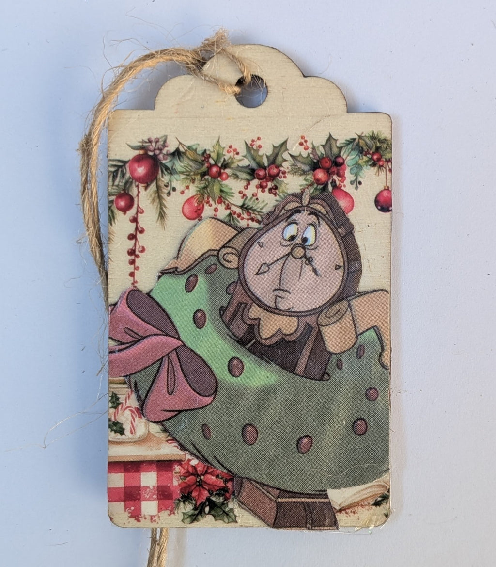 Cogsworth Beauty and the Beast Wooden Gift Tag 2"x3"