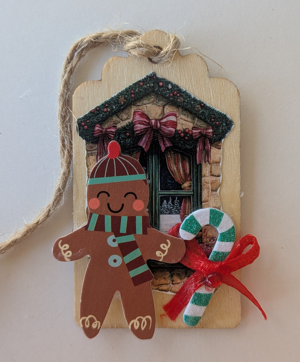 Gingerbread Man Wooden Gift Tag 1.5"x2.7"
