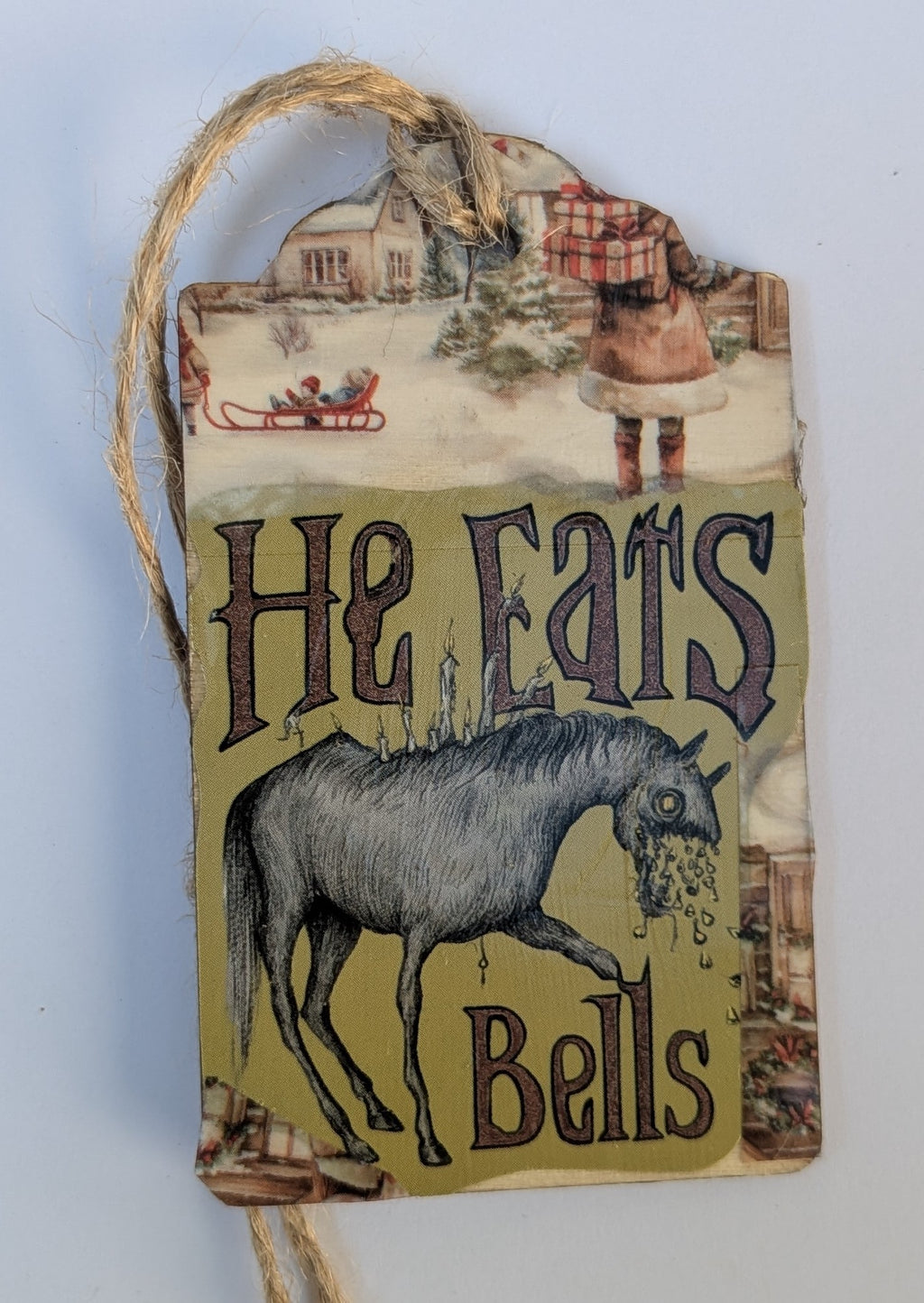 Weird Medieval Horse Wooden Gift Tag 2"x3"