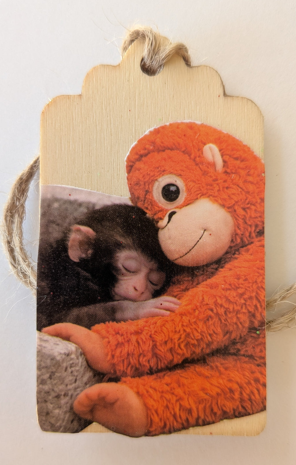 Punch and his Ikea Monkey Wooden Gift Tag 1.5"x2.7"