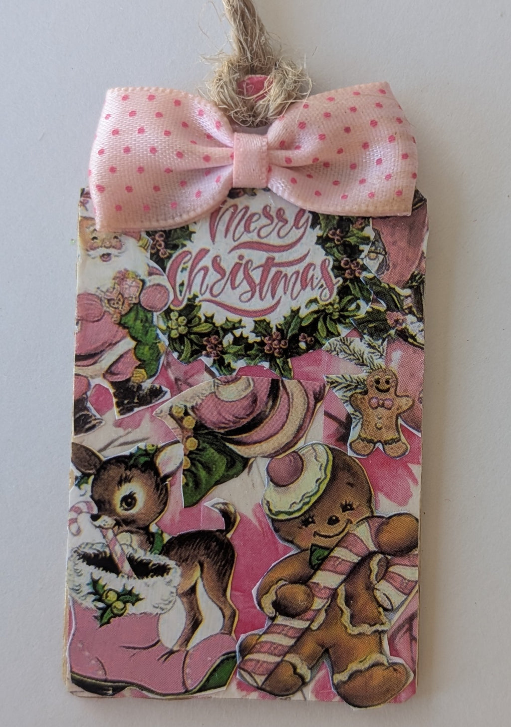 Pink Christmas Wooden Gift Tag 1.5"x2.7"