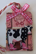 Pink Western Cow Wooden Gift Tag 1.5"x2.7"