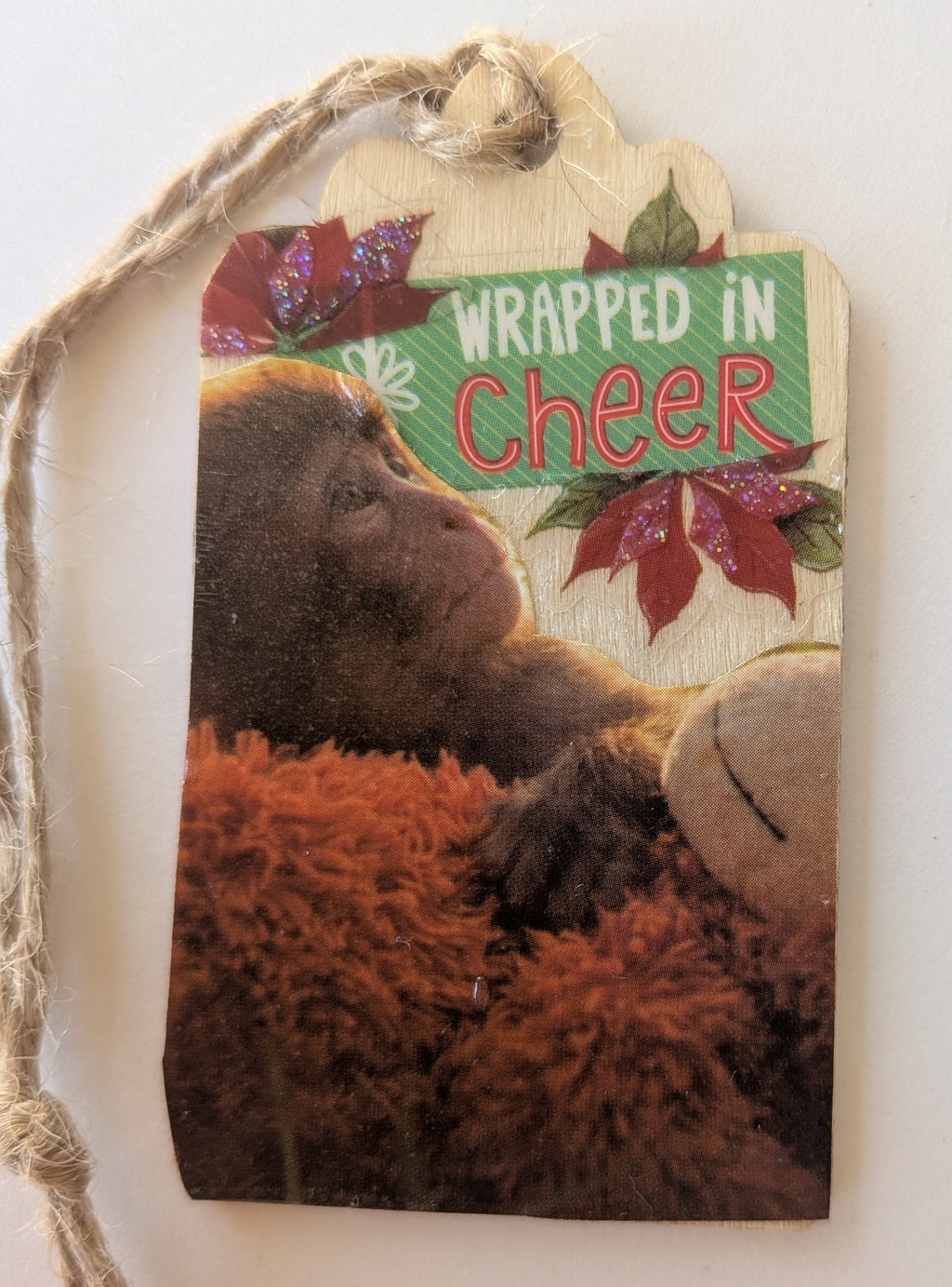 Punch and his Ikea Monkey Wooden Gift Tag 1.5"x2.7"